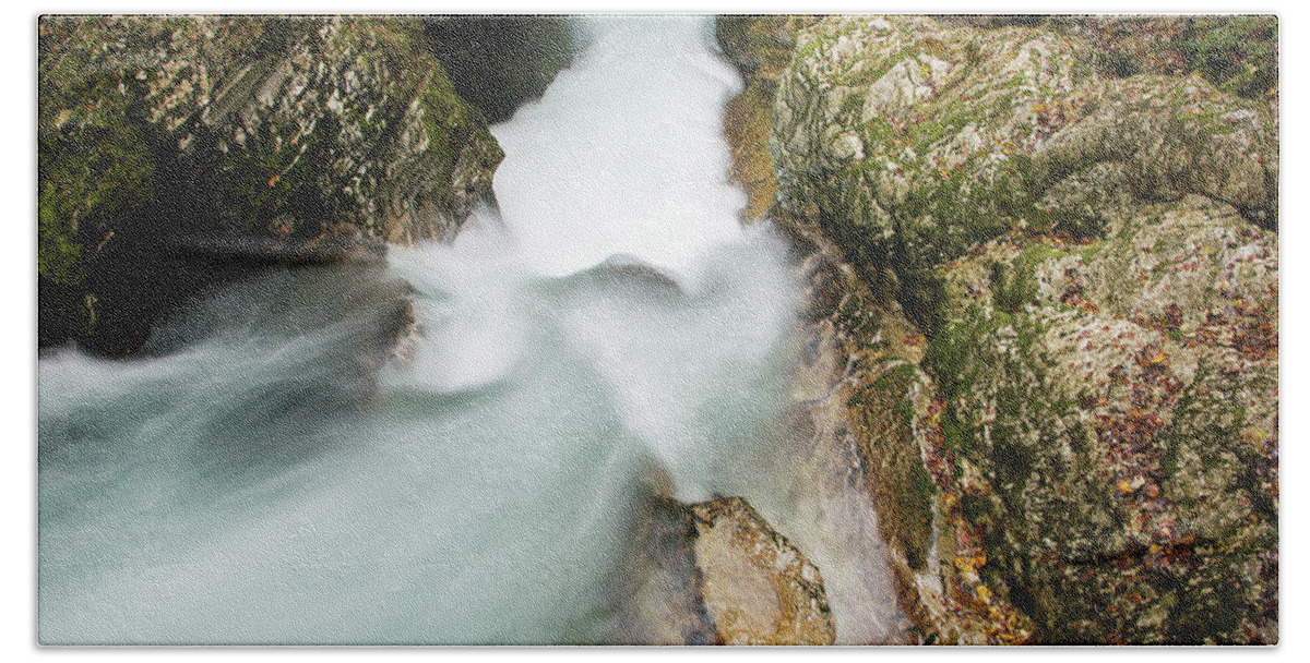 Vintgar Bath Towel featuring the photograph The Vintgar gorge, Gorje, near Bled, Slovenia by Ian Middleton