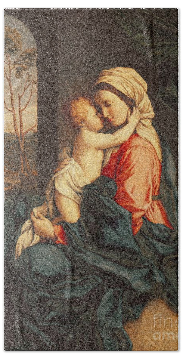 The Bath Sheet featuring the painting The Virgin and Child Embracing by Giovanni Battista Salvi