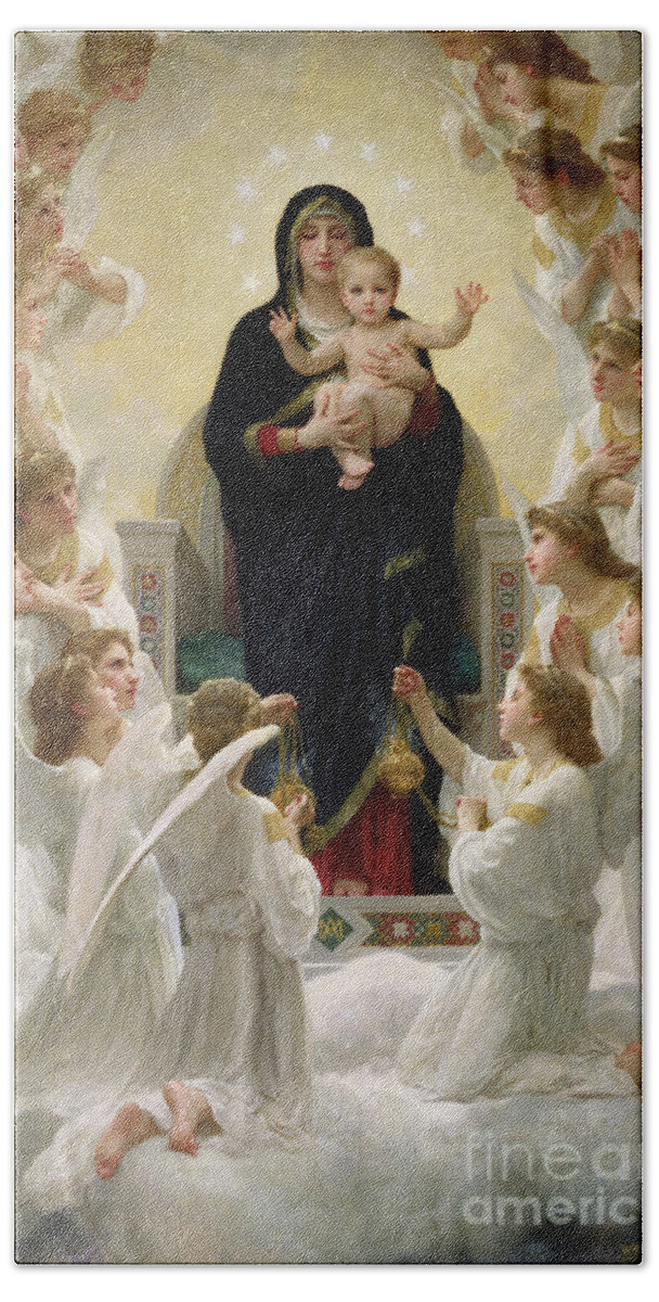 The Bath Towel featuring the painting The Virgin with Angels by William-Adolphe Bouguereau