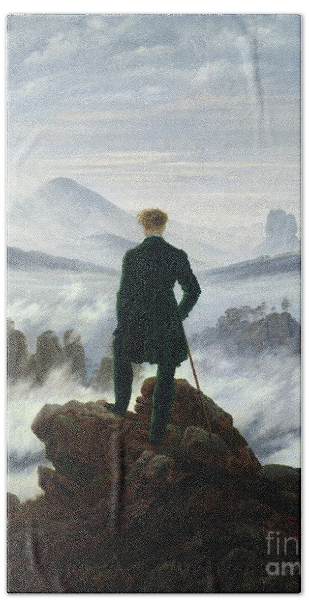 The Bath Towel featuring the painting The Wanderer above the Sea of Fog by Caspar David Friedrich