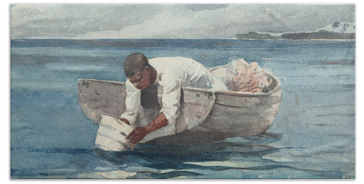 The Water Fan Hand Towel featuring the painting The Water Fan by Winslow Homer