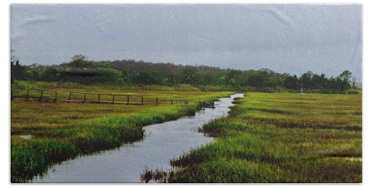 Marsh Hand Towel featuring the photograph The Water Road Through the Marsh by Shawn M Greener