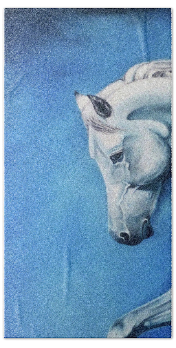 White Horse Hand Towel featuring the painting The White Horse by Janine Bouwer