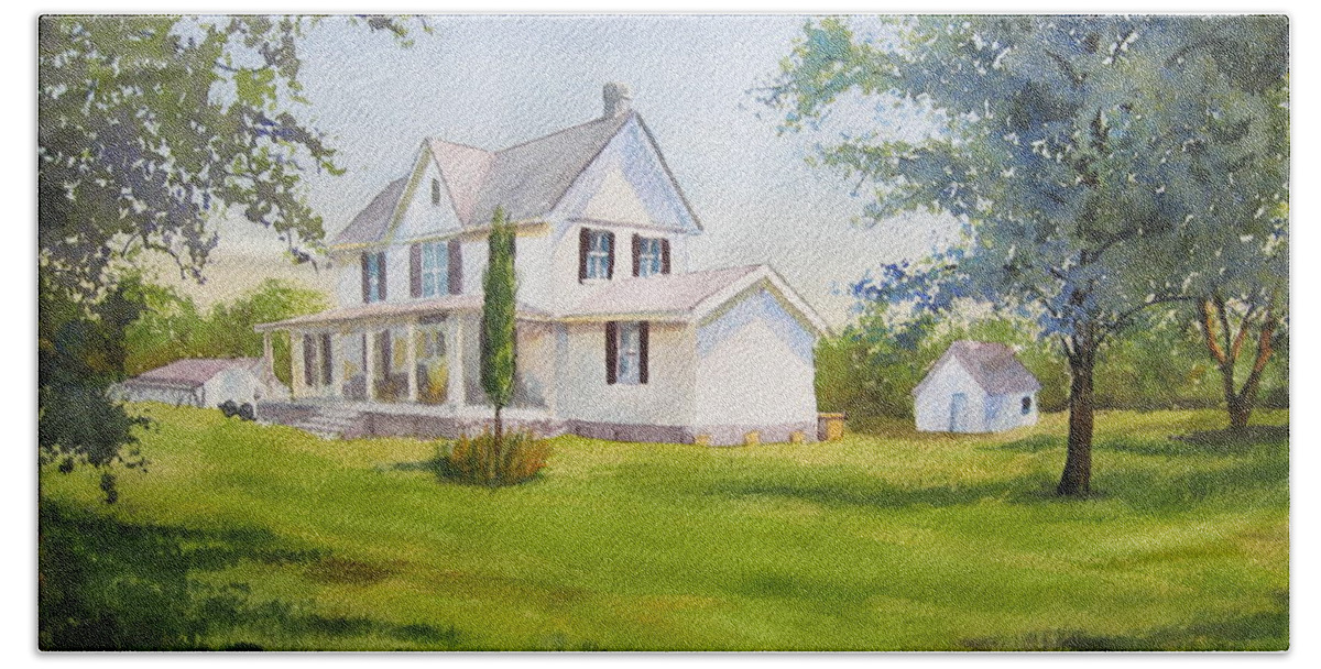 Farm Bath Towel featuring the painting The Whitehouse by Shirley Braithwaite Hunt