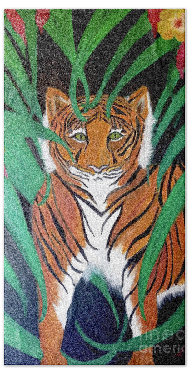 Tiger Bath Towel featuring the painting The Wild One by Artist Linda Marie