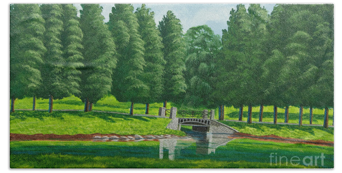 Colgate University Taylor Lake Hand Towel featuring the painting The Willow Path by Charlotte Blanchard
