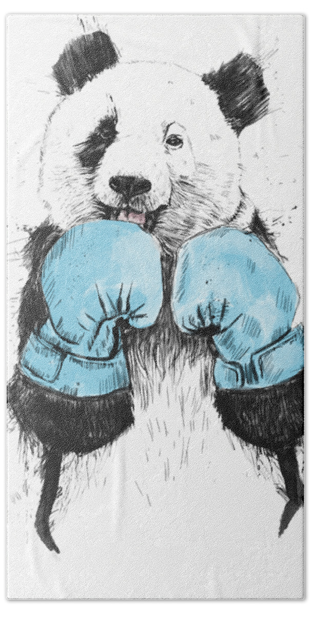 Panda Bath Sheet featuring the drawing The Winner by Balazs Solti
