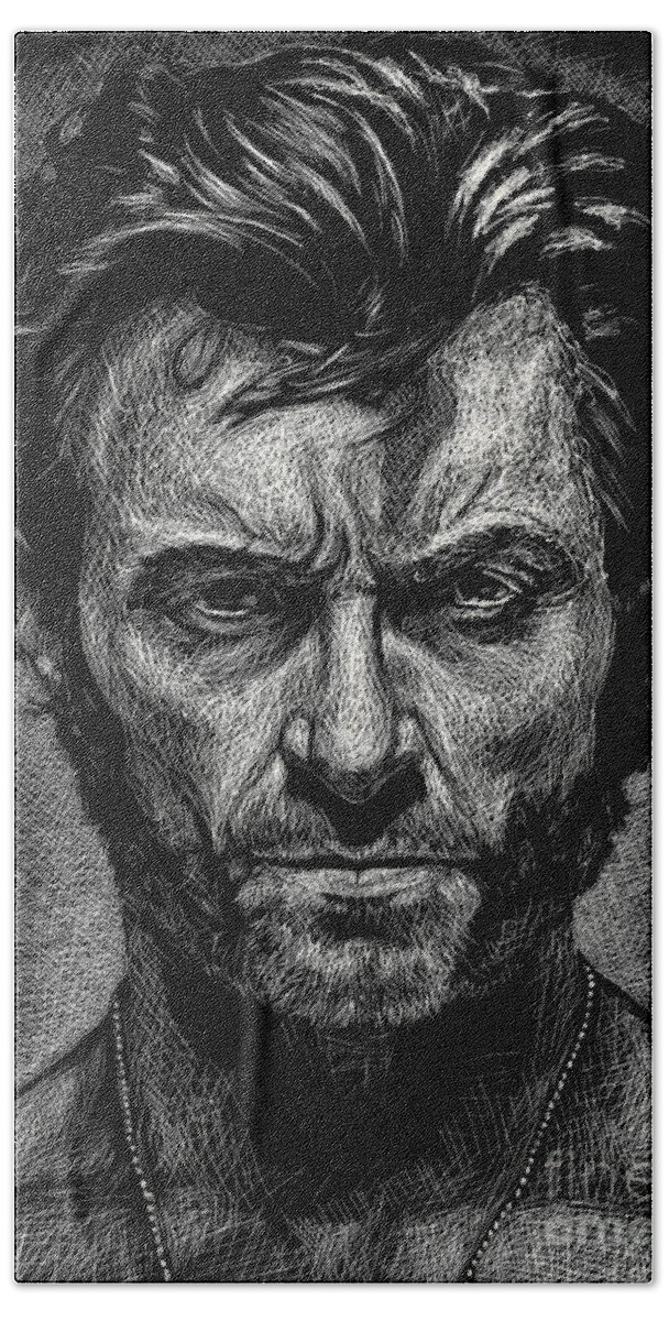 Wolverine Bath Towel featuring the drawing The Wolverine by Maria Arango