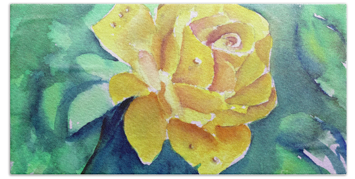 Rose Bath Towel featuring the painting The Yellow Rose by Allison Ashton