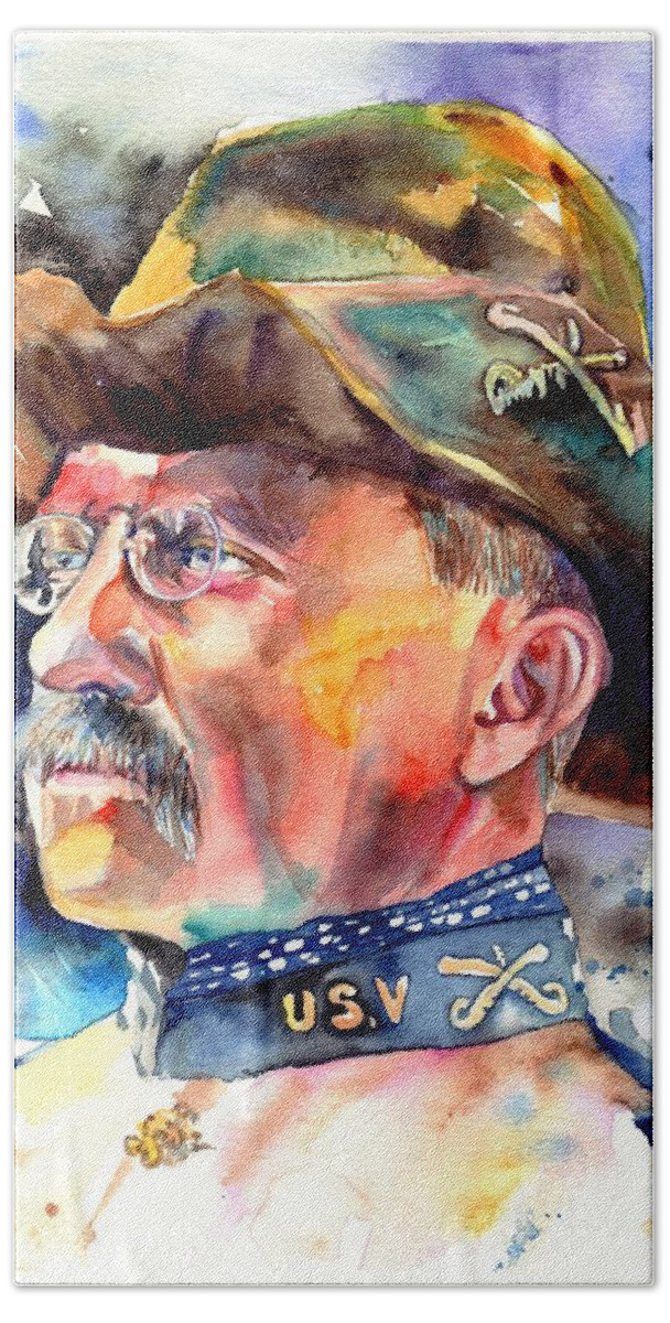 Theodore Roosevelt Hand Towel featuring the painting Theodore Roosevelt painting by Suzann Sines