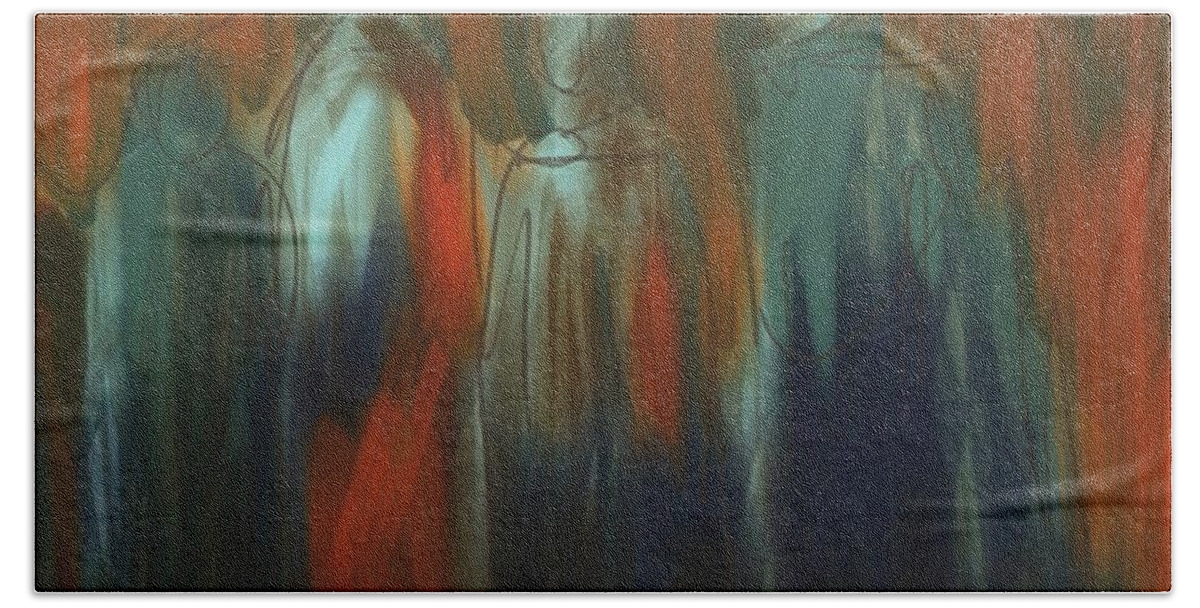 Abstract Bath Towel featuring the painting There Were Four by Jim Vance