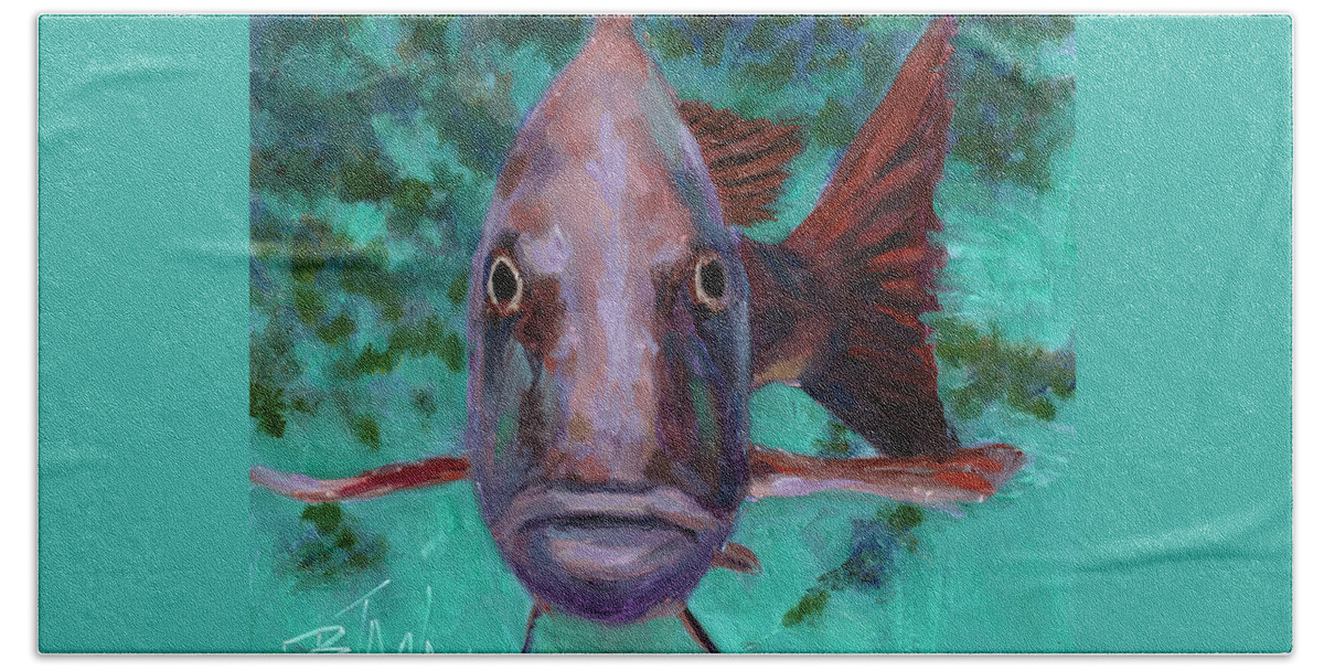 Fish Hand Towel featuring the painting There's Something Fishy Going on Here by Billie Colson