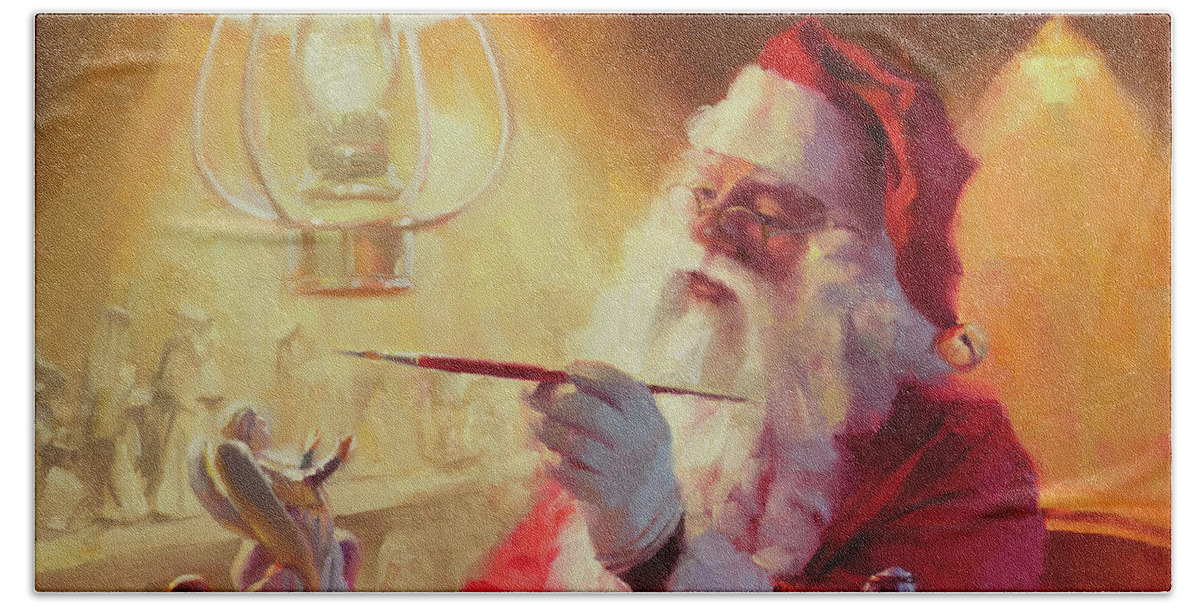 Santa Hand Towel featuring the painting These Gifts Are Better Than Toys by Steve Henderson
