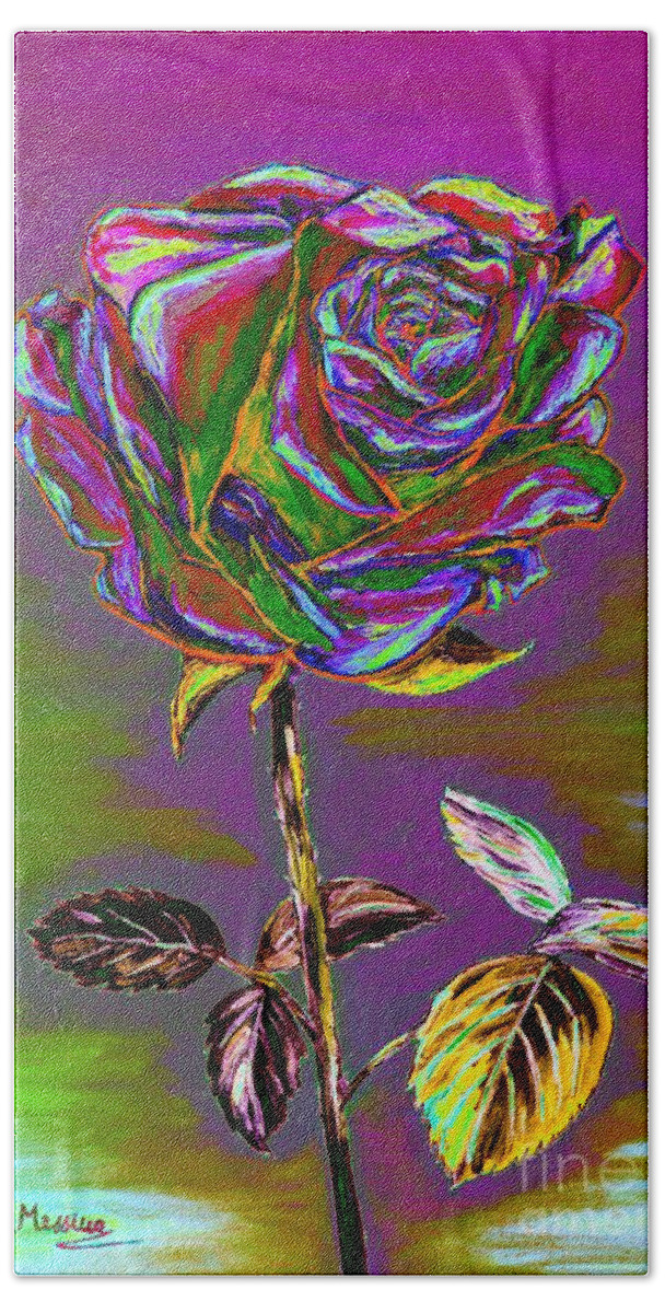 Rose Bath Towel featuring the painting Thinking of you. by Loredana Messina