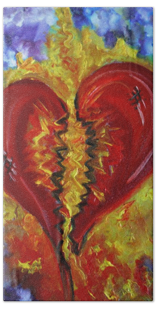 Brokenhearts Hand Towel featuring the painting This Old Heart of Mine by Yesi Casanova