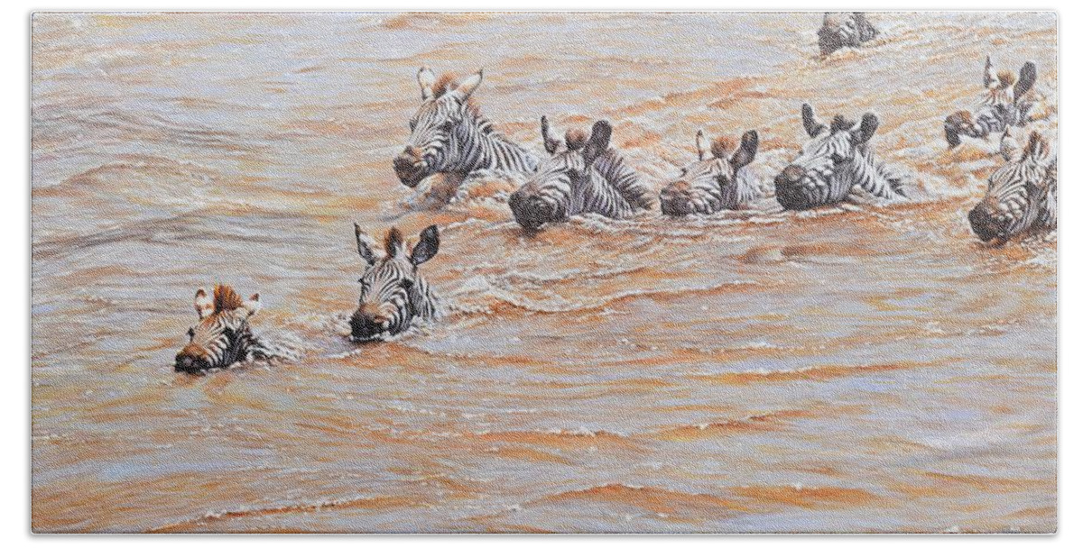 Wildlife Paintings Bath Towel featuring the painting This Way Mum by Alan M Hunt