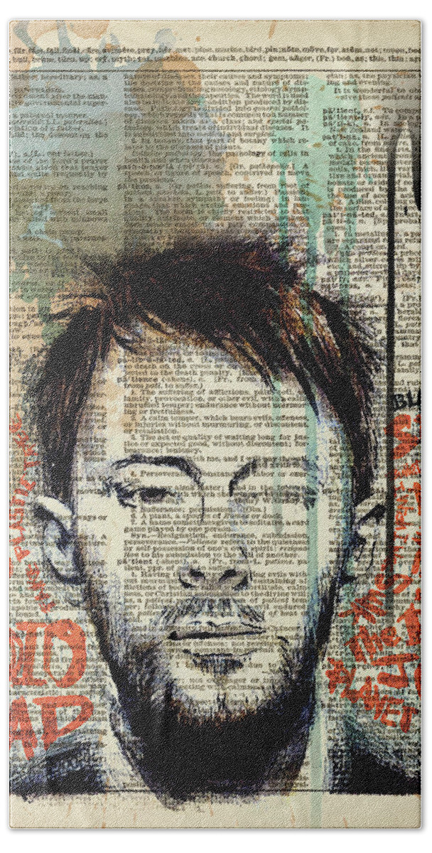 Jimi Hendrix Bath Towel featuring the painting Thom yorke by Art Popop