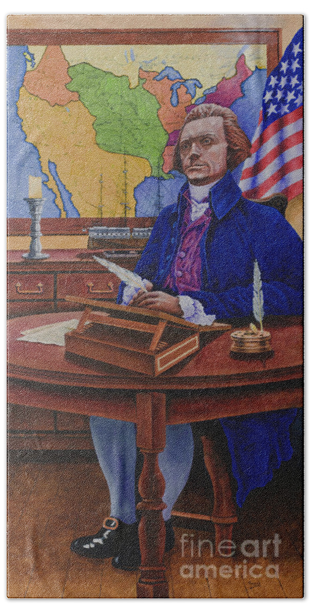 Thomas Jefferson Hand Towel featuring the painting Thomas Jefferson by Michael Frank