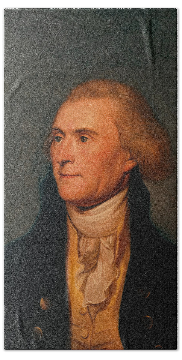 Thomas Jefferson Hand Towel featuring the painting Thomas Jefferson by War Is Hell Store