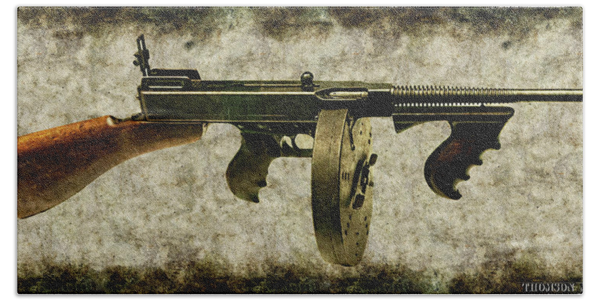 Thompson Hand Towel featuring the photograph Thompson submachine gun 1921 by Weston Westmoreland