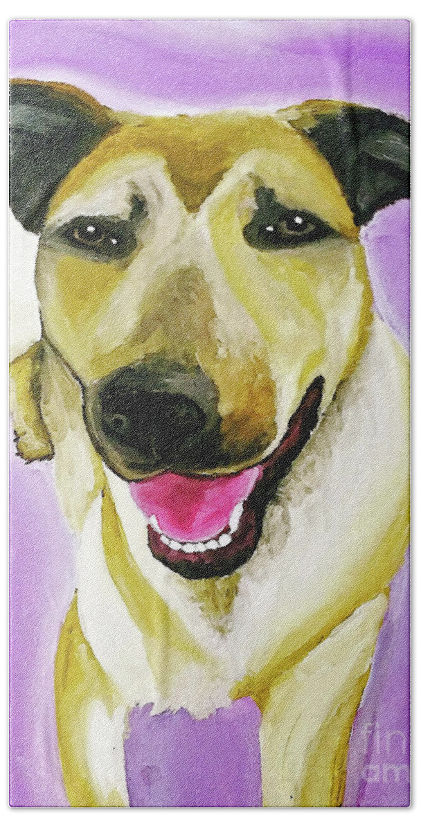 Pet Portrait Bath Towel featuring the painting Thor Date With Paint Jan 22 by Ania M Milo