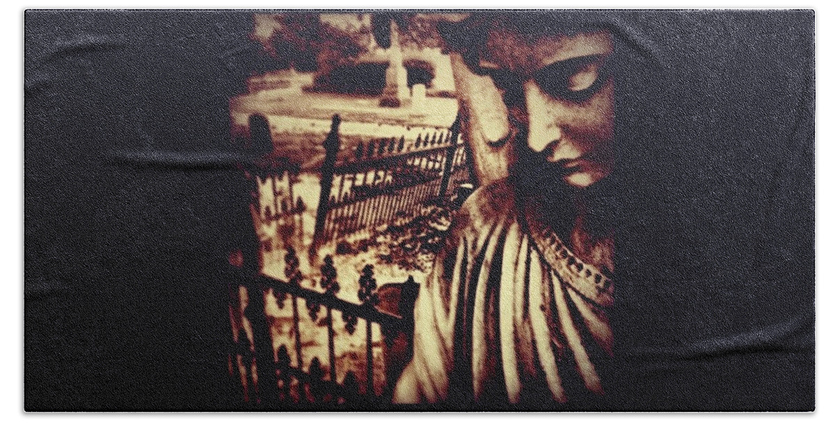  Stone Angel Bath Towel featuring the photograph thoughtful Angel by Aaron Martens