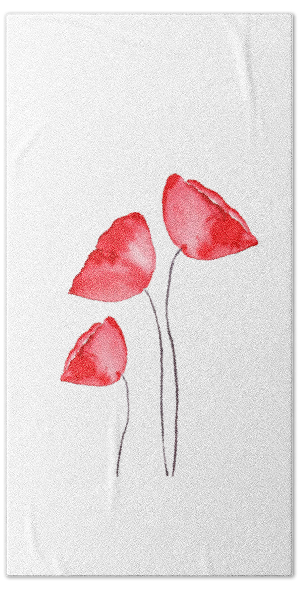 Red Poppy Bath Towel featuring the painting Three Abstract Red Poppies by Color Color
