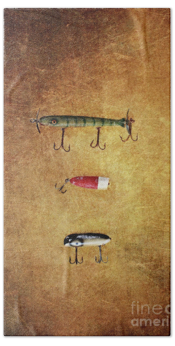 Lure Hand Towel featuring the photograph Three Antique Fishing Lure by Stephanie Frey