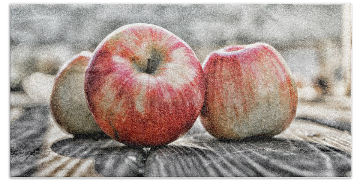 Sharon Popek Bath Towel featuring the photograph Three Apples by Sharon Popek