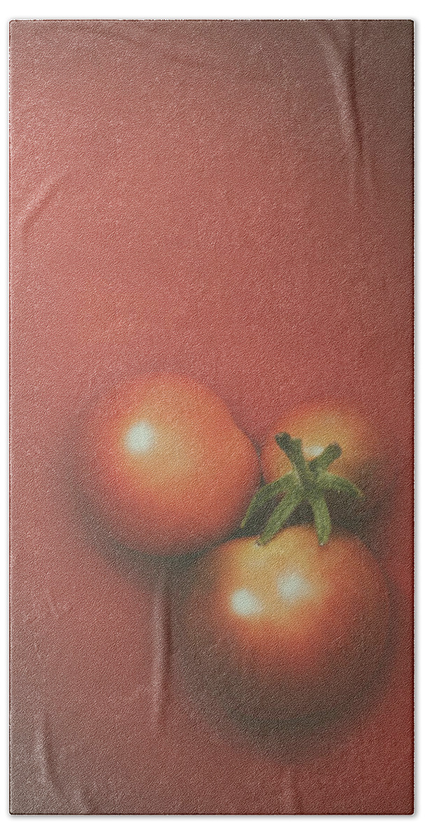 Fruit Bath Sheet featuring the photograph Three Cherry Tomatoes by Scott Norris