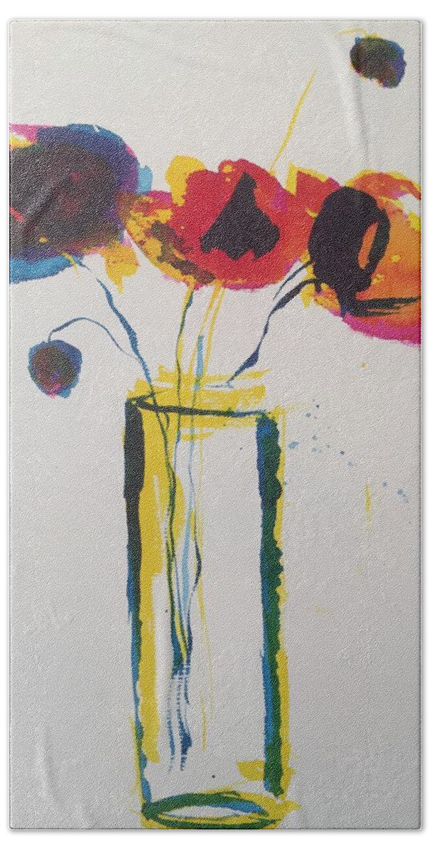 Abstract Painting Hand Towel featuring the painting three colorful Flowers by Britta Zehm