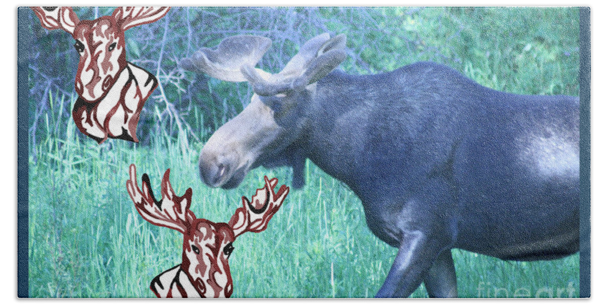 Nature Hand Towel featuring the photograph Three Moose by Mary Mikawoz