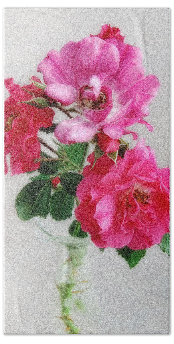 Roses Bath Towel featuring the photograph Three Old Fashioned Roses by Louise Kumpf