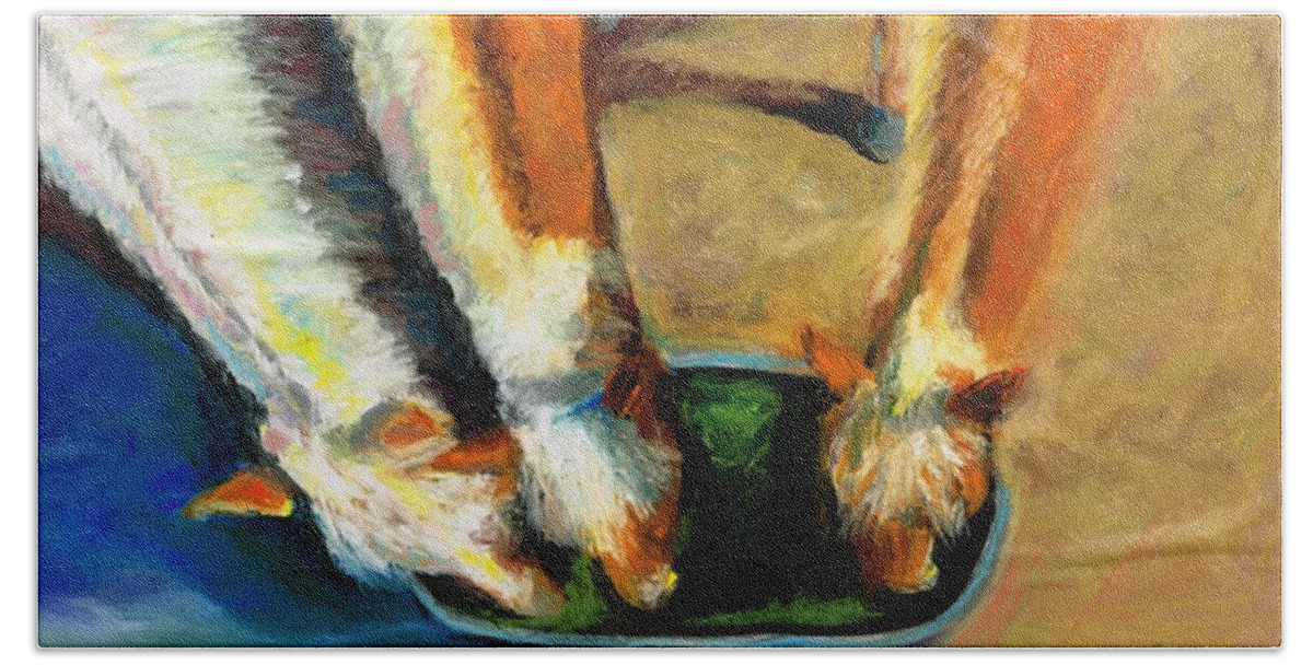 Horses Bath Towel featuring the pastel Three Palominos by Frances Marino