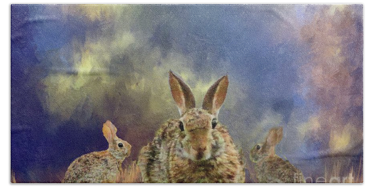 Rabbit Bath Towel featuring the photograph Three Scared Lagomorphs by Janette Boyd