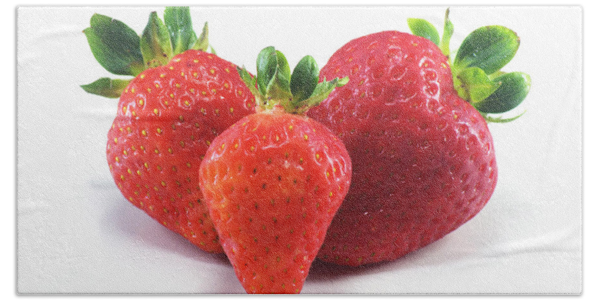 Strawberry Bath Towel featuring the photograph Three Strawberries by Chris Day