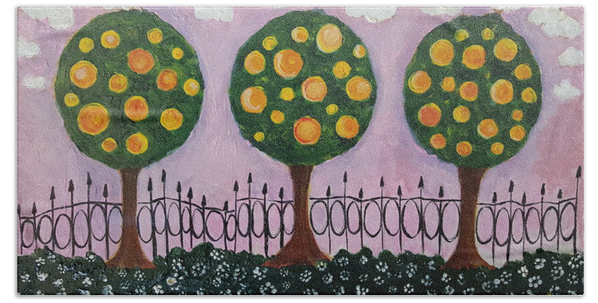Tree Hand Towel featuring the painting Three trees by Rita Fetisov