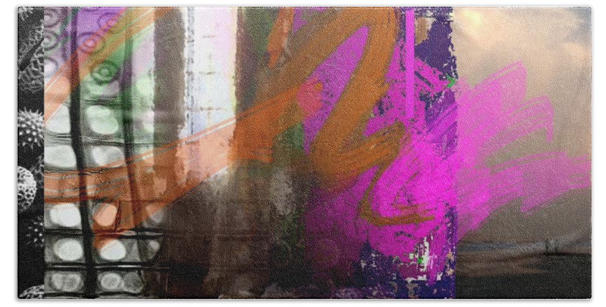 Abstract Bath Towel featuring the mixed media Through a Window 3 by Janis Kirstein