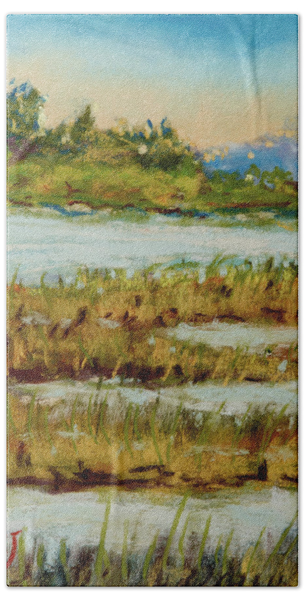Pastel Bath Towel featuring the painting Through the Marsh by Barry Jones
