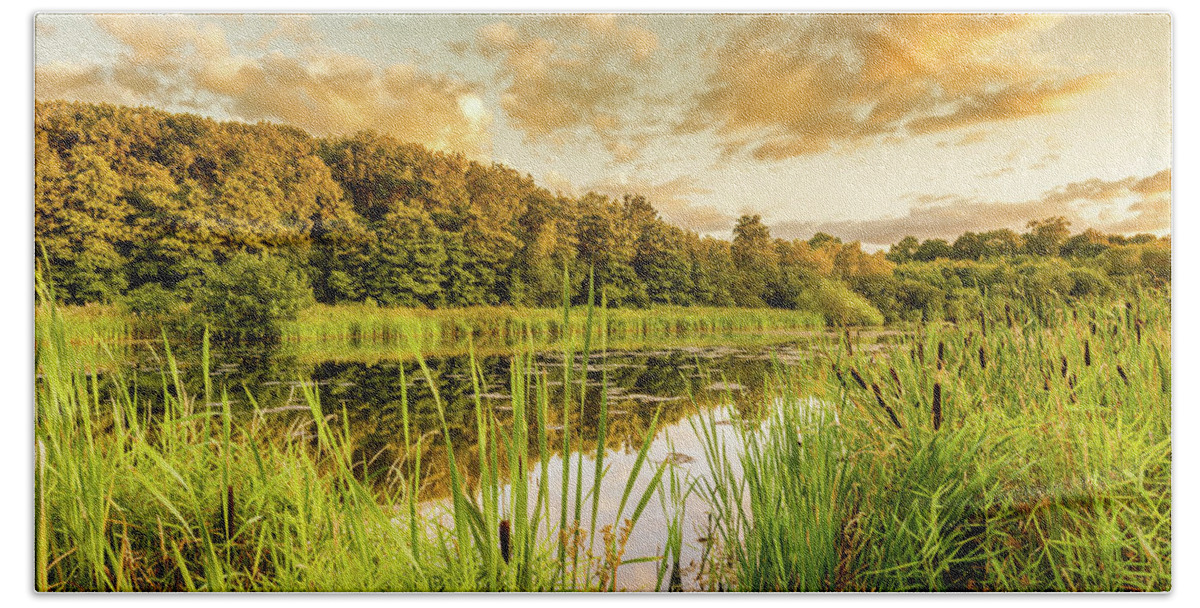 Reflection Bath Towel featuring the photograph Through the Reeds by Nick Bywater