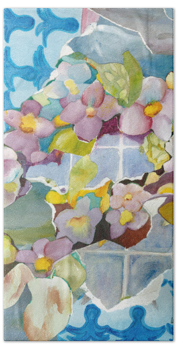 Floral Hand Towel featuring the painting Thunbergia Collage by Kelly Perez