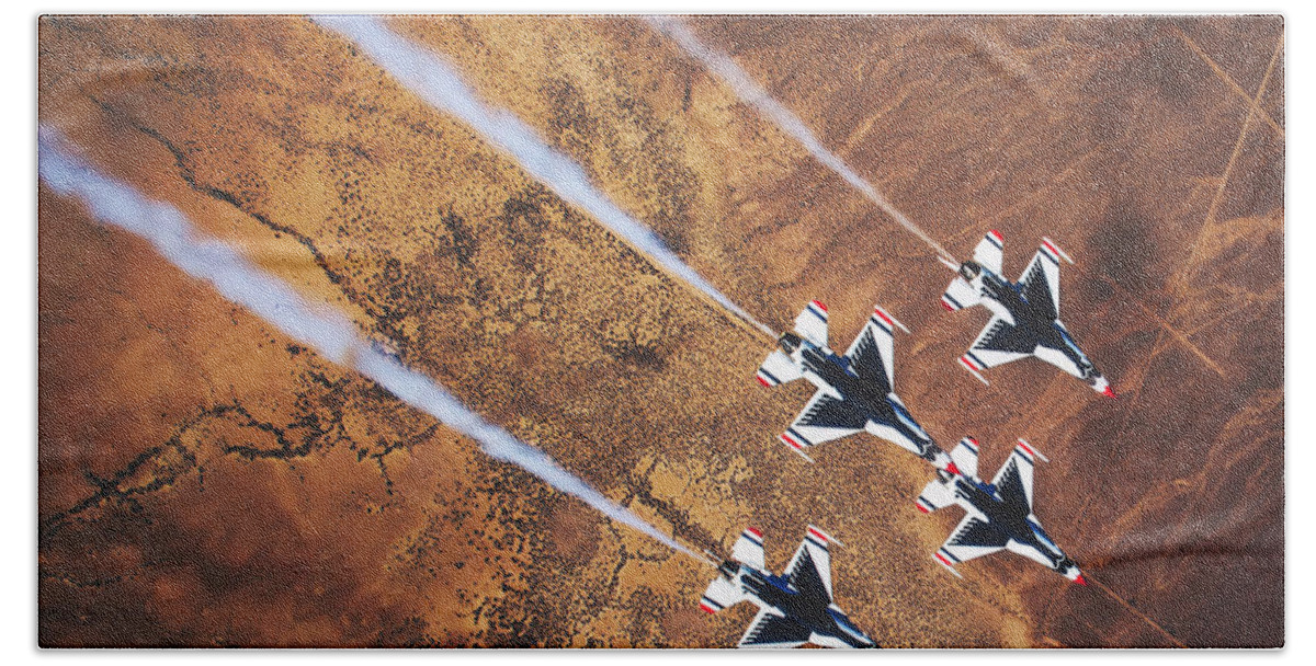 Usaf Bath Towel featuring the photograph Thunderbirds In Diamond Roll Formation by Mountain Dreams