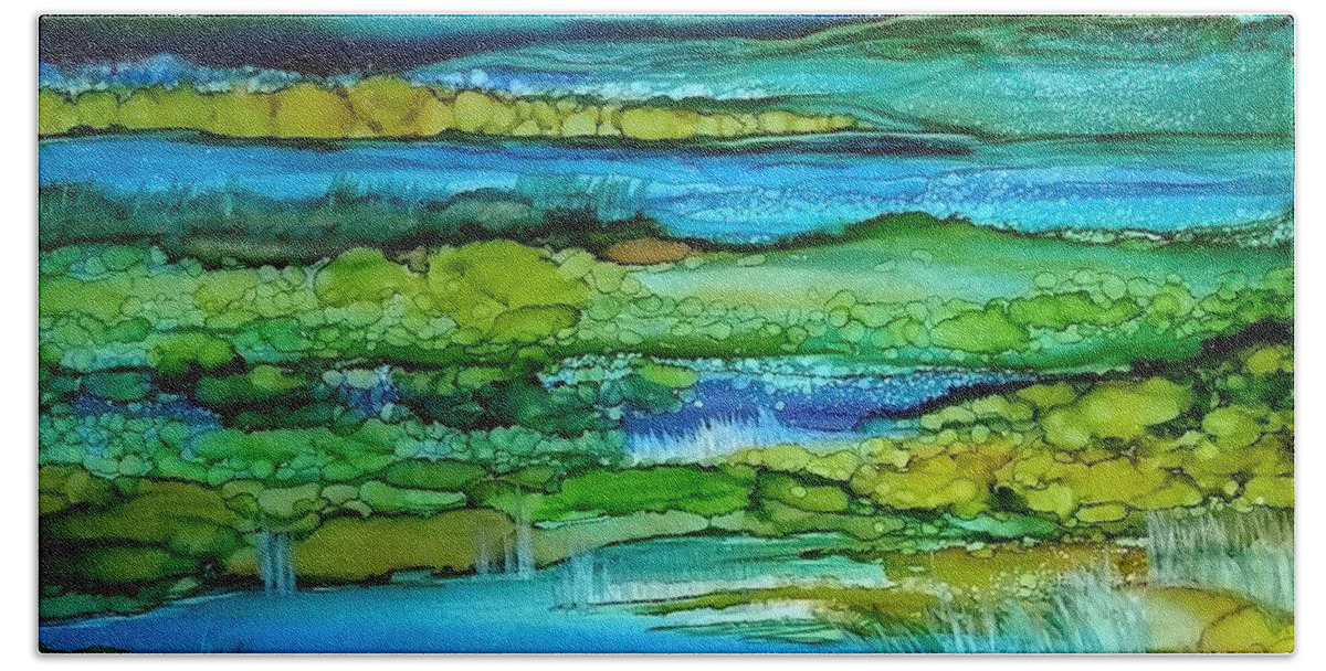 Alcohol Ink Prints Bath Towel featuring the painting Tidal Pools by Betsy Carlson Cross