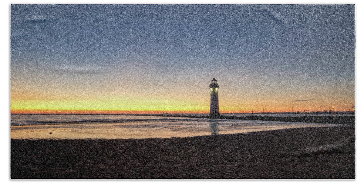 Beach Bath Towel featuring the photograph Tide coming in at Sunset New Brighton by Spikey Mouse Photography