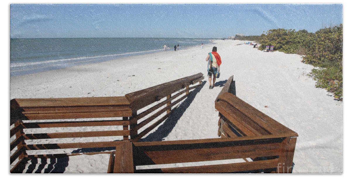 Beach Bath Towel featuring the photograph Tide of Sand over a ramp on the beach in Naples Florida by William Kuta