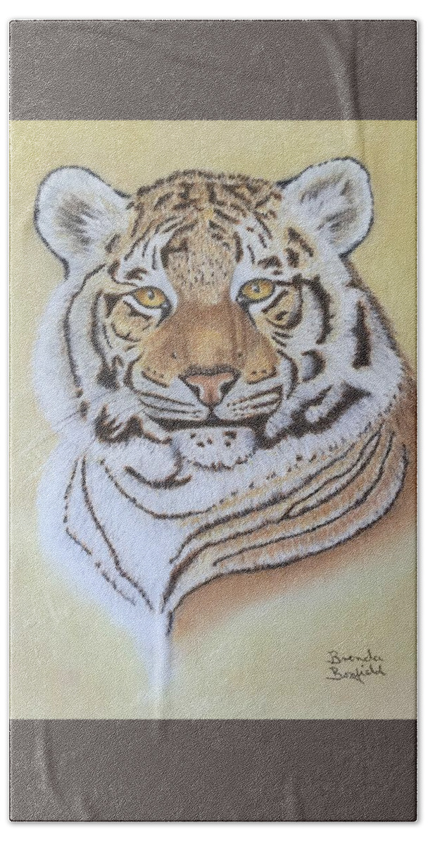 Tiger Bath Towel featuring the pastel Tiger by Brenda Bonfield