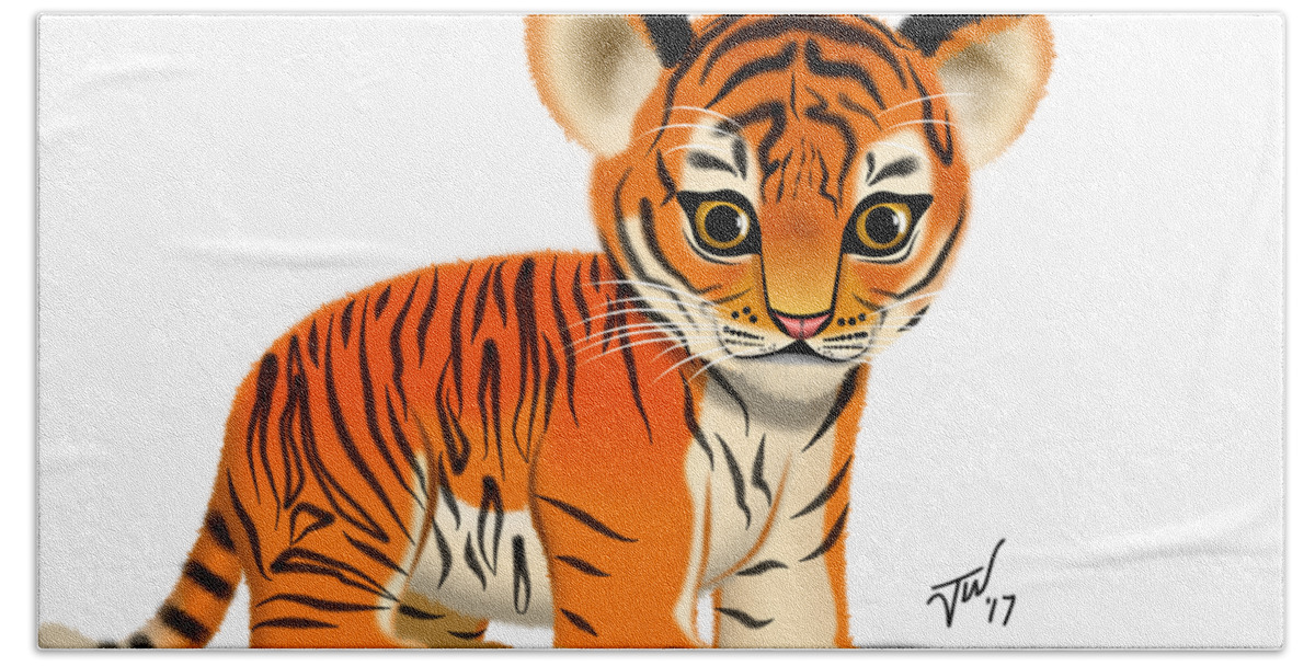Wildlife Bath Towel featuring the digital art Tiger Cub by John Wills