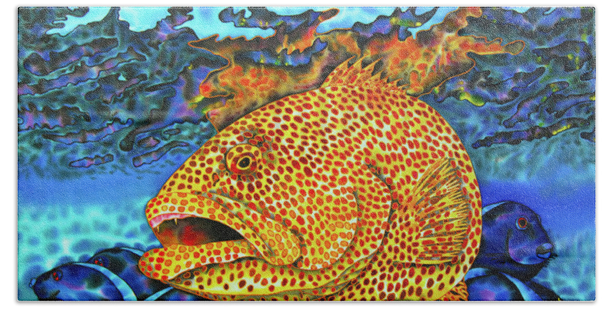 Blue Tang Fish Bath Towel featuring the painting Tiger Grouper and Tang Fish by Daniel Jean-Baptiste