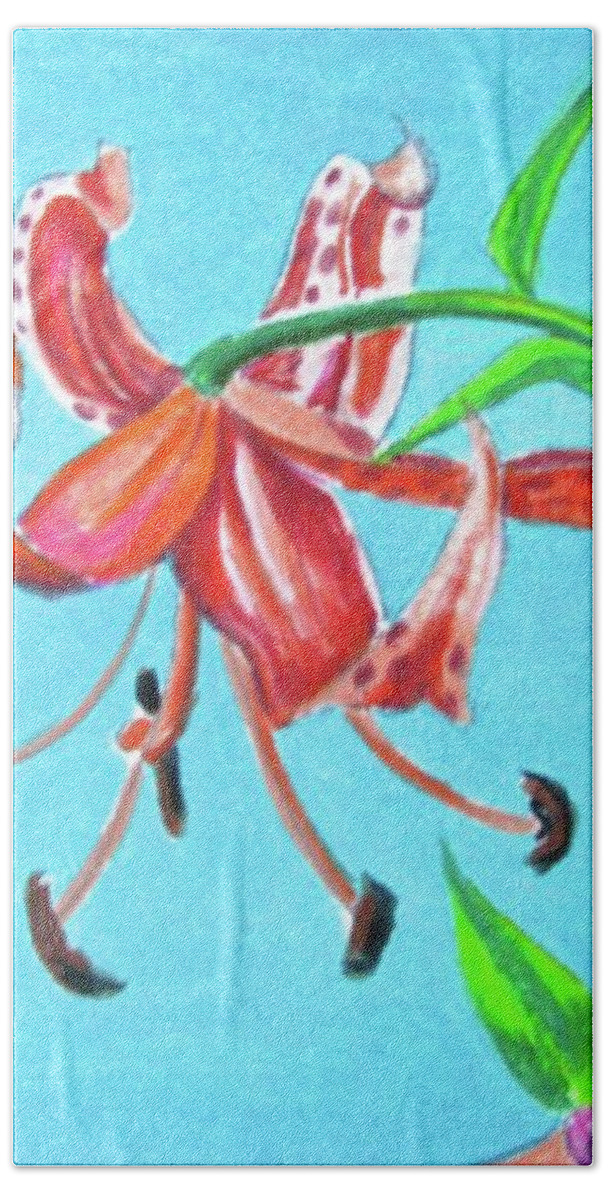 Still Life Hand Towel featuring the drawing Tiger Lily 3 by Linda Williams