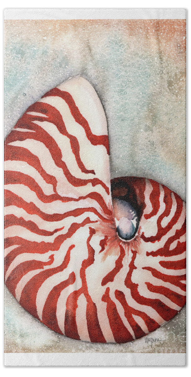 Nautilus Bath Towel featuring the painting Tiger Nautilus by Hilda Wagner